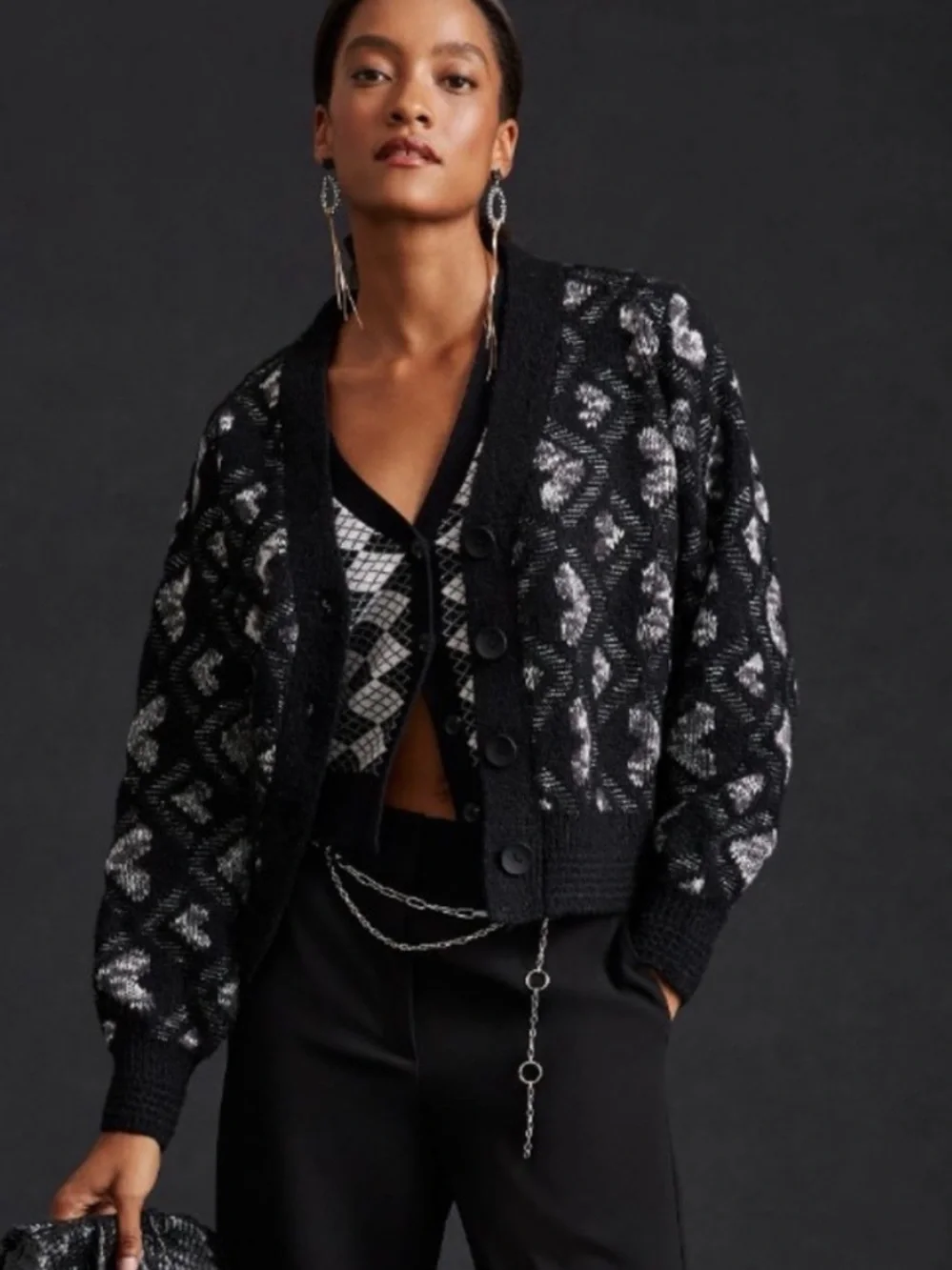 NWT Anthropologie Lili Sidonio x Molly  Hearts  Black/ White Cardigan, L